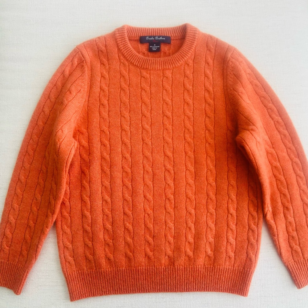 Brooks Brothers Boys Vibrant Orange Cashmere Cable Knit Sweater